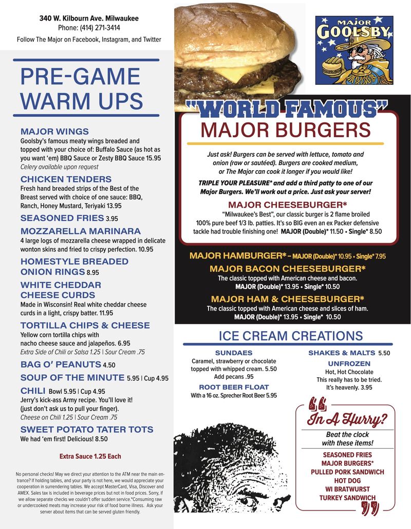 Major Goolsby's Menu